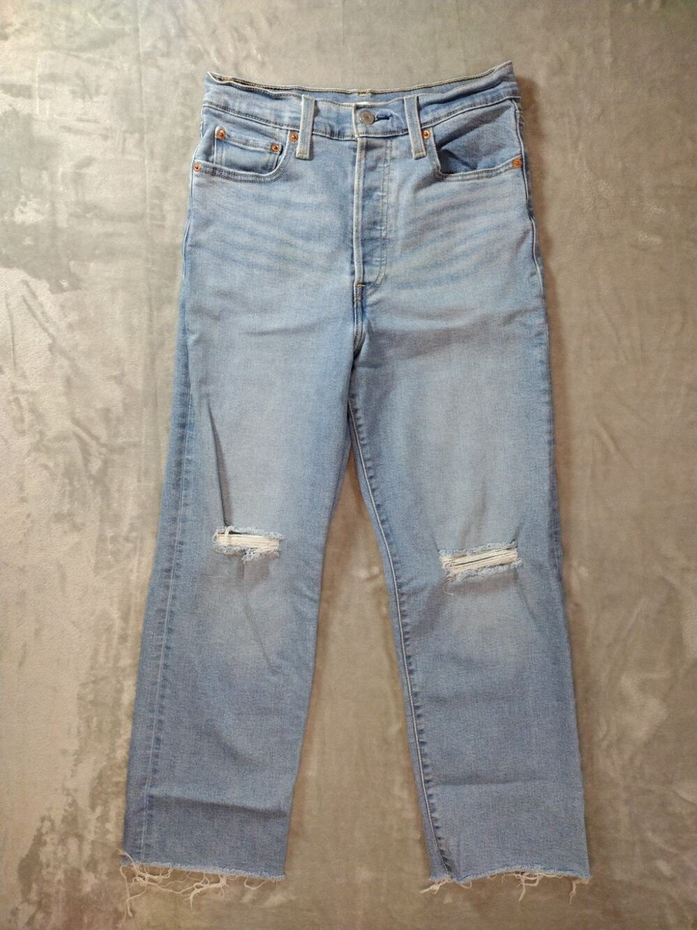 Levis Ribcage Straight Ankle Jeans Womens 27 (26×25) Light Wash Distressed Y2K
